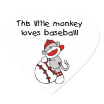 Little Monkey Loves Baseball  T-shirts and Gifts Heart Sticker