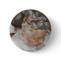 LIttle Old Woman Asleep under hair dryer Pinback Buttons