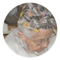 LIttle Old Woman Asleep under hair dryer Stickers
