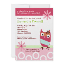Little Owl Baby Shower Invitations Baby Girl 5x7