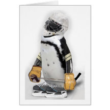 Little  Penguin Wearing Hockey Gear Greeting Card