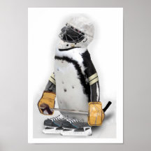 Little  Penguin Wearing Hockey Gear Print