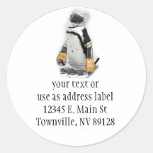 Little  Penguin Wearing Hockey Gear Round Stickers