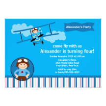 Little Pilot Airplane Birthday Party Invitation