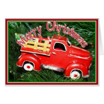Little Red Pick-up Truck Christmas Ornament (2) Cards