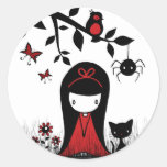Little Red Ribbon Head Round Sticker
