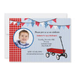 Little Red Wagon Photo Birthday Party Invitations