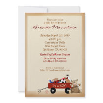 Little Red Wagon Sports Theme Boy Baby Shower Custom Announcement
