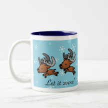 Little Reindeer on Snowflakes Background Holiday Mugs