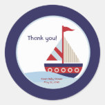 Little Sailboat Navy Boat Baby Shower Favour Round Sticker
