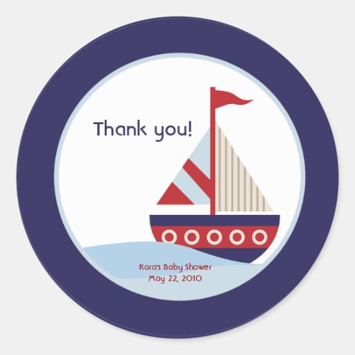 Little Sailboat Navy Boat Baby Shower Favour Round Sticker