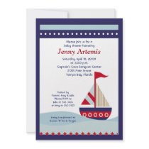 Little Sailboat Navy Boat Nautical Baby Shower 5x7