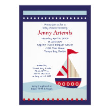 Little Sailboat Navy Boat Nautical Baby Shower 5x7 Custom Announcement