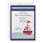 Little Sailboat Navy Boat Nautical Birthday 5x7 Custom Invitation