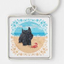 Little Scottie Finds a Crab at the Beach Keychains