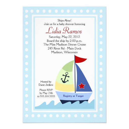 Little Skipper Sailboat 5x7 Baby Shower Invitation