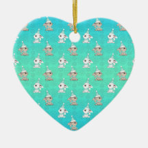Little Snow Bunnies in Hats and Scarves Pattern Ornaments