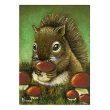 Little squirrel and mushrooms business card