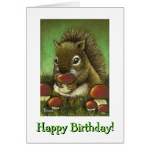 Little squirrel and mushrooms card