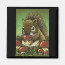Little squirrel and mushrooms refrigerator magnets