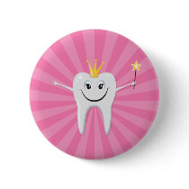 Little tooth fairy on a pink sunburst background