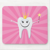 Little tooth fairy on a pink sunburst background mousepad