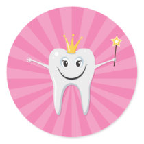 Little tooth fairy on a pink sunburst background sticker