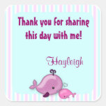 Little Whale Baby Mommy Kiss square sticker pink