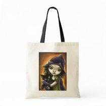 Little witch and black kitten canvas bags