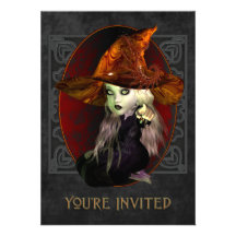 Little Witch Halloween Party Medium Invitation