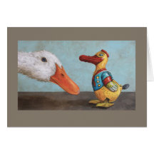 live duck and antique toy duck card