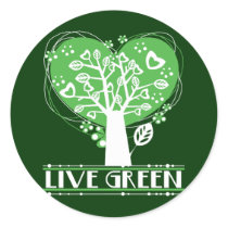 Live Green Abstract Tree Round Stickers