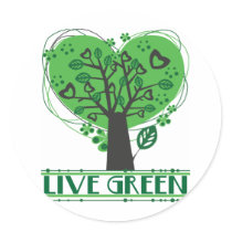 Live Green Abstract Tree Round Stickers
