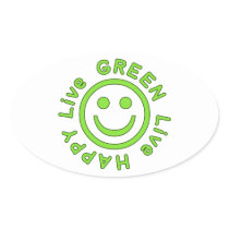 Live Green Live Happy Pro Environment Eco Friendly Oval Stickers