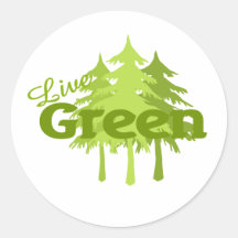 live green trees round stickers