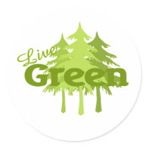 live green trees round stickers