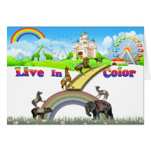 Live In Color Vintage Circus Animals Team Work Card