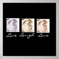 Live, Laugh, Love 3 roses black background print