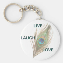 Live Laugh Love Peacock Feather Basic Keyring Keychain