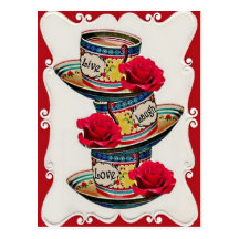 Live Laugh Love Stacked Teacups Postcard