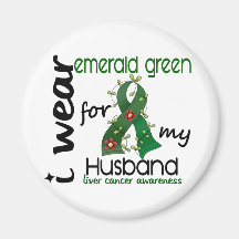 Liver Cancer I Wear Emerald Green For My Husband 4 Refrigerator Magnets