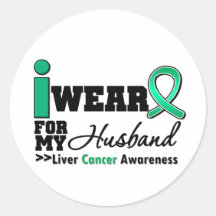 Liver Cancer I Wear Emerald Green For My Husband Round Stickers