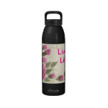 Living Life, water bottle, pink, roses