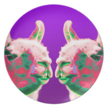 Llama Heads in a Bright Contemporary Graphic Plate