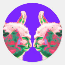 Llama Heads in a Bright Contemporary Graphic Round Sticker
