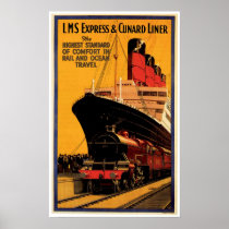 LMS Express & Cunard Liner Vintage Ship Ad posters