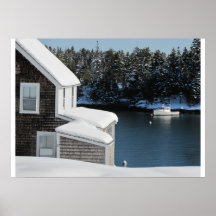 Lobster boat in winter poster