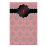 Lobster red damask personalized stationery