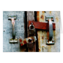 Locked up Tight! Two Rusty Bars and Key Locks Greeting Card