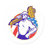 Locksmith Holding Key With American Flag Retrp Round Stickers